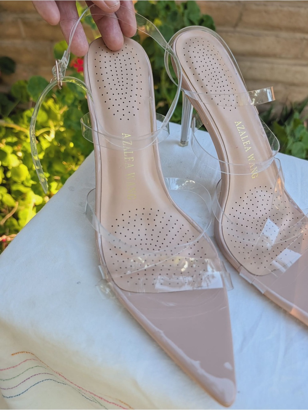 Azalea Wang Nude Pointed-Toe Clear Strap Heels